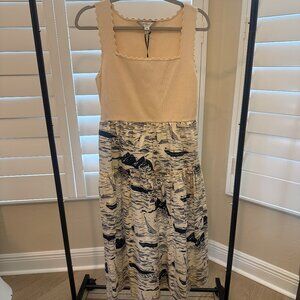 NWT—-LK Bennett Crosby dress US Sz 8, Cream and Blue print